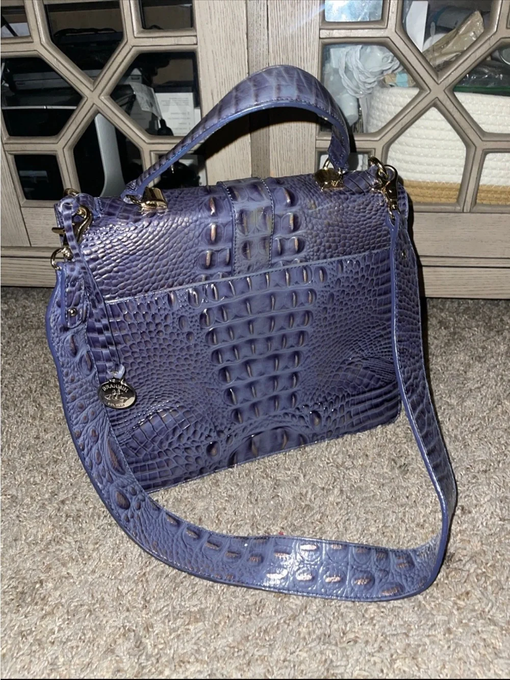 Brahmin Deep Navy Croc-Embossed Leather Top-Handle Briefcase